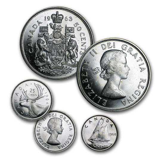 Canada 80% Silver Coins - $10 CAD Face Value BU Canada 80% Silver Coins - $10 CAD Face Value BU